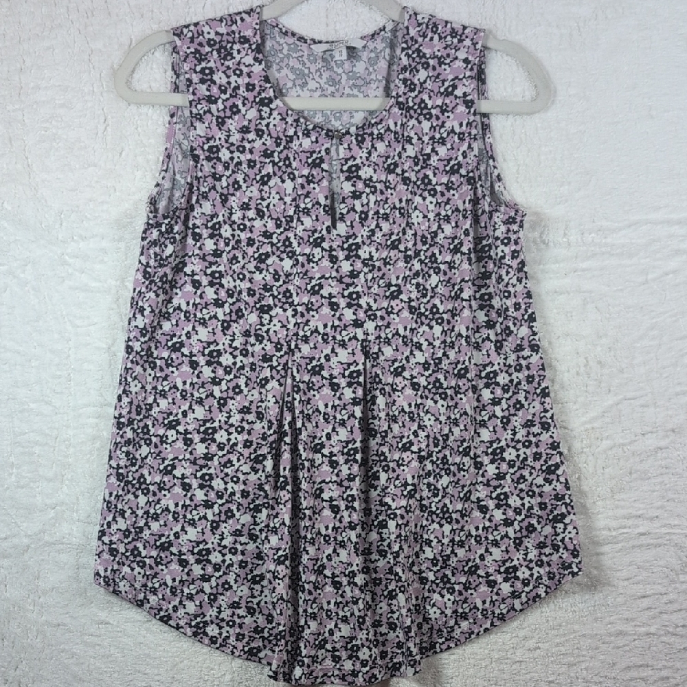 194-ALFRED SUNG Floral Sleeveless Blouse - Pink and Black